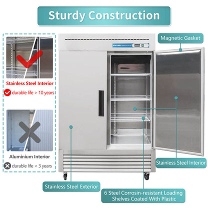 EQCHEN 54 Inch 2 Door Commercial Refrigerator