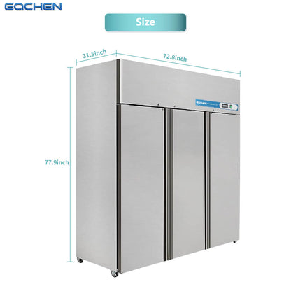 Commercial Reach in Freezer, 3 Door 54 Cu.ft Stainless Steel Commercial Reach in Solid Door Upright Fan Cooling Freezer