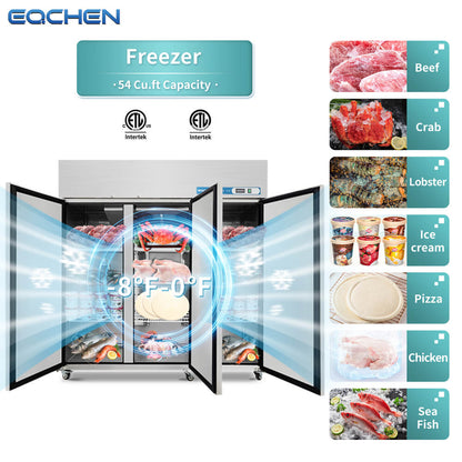 EQCHEN 72 Inch 3 Door Commercial Freezer