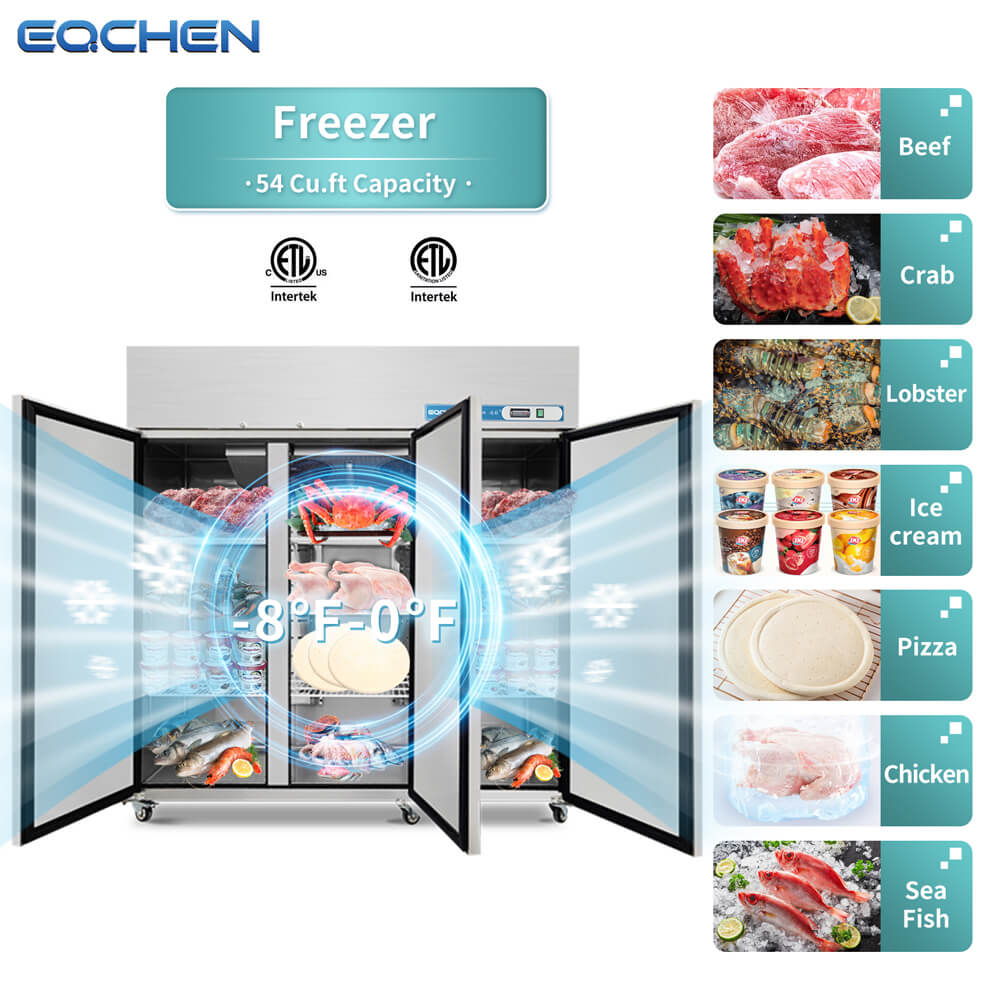 Commercial Reach in Freezer, 3 Door 54 Cu.ft Stainless Steel Commercial Reach in Solid Door Upright Fan Cooling Freezer