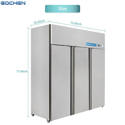 Commercial Reach in Fridge, 3 door 54 Cu.ft  Stainless Steel Commercial Reach in Solid door Upright refrigerator