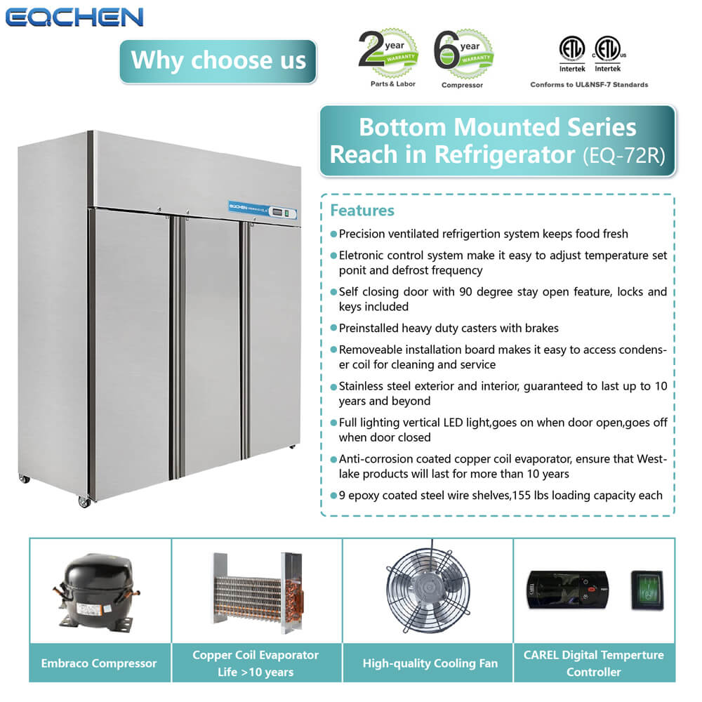 EQCHEN 72 Inch 3 Door Commercial Refrigerator