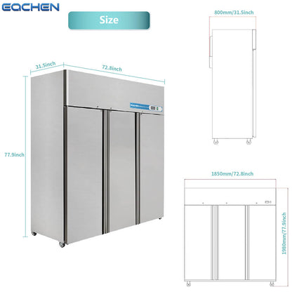 Commercial Reach in Fridge, 3 door 54 Cu.ft  Stainless Steel Commercial Reach in Solid door Upright refrigerator