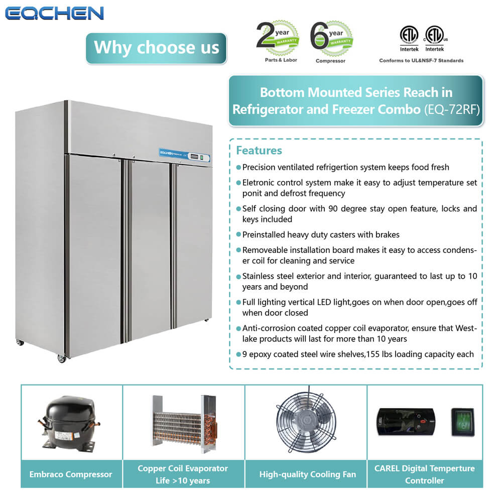 72 Inch 3 Door Garage Fridge Freezer Combo
