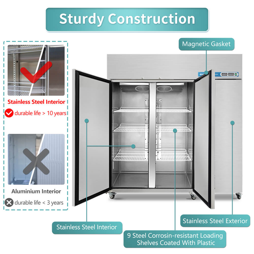 EQCHEN 72 Inch 3 door Commercial Refrigerator Freezer Combo