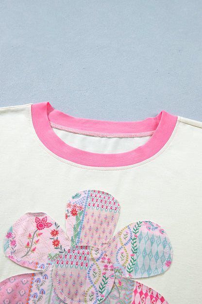 Plus Size Floral Patchwork Embroidered T-Shirt