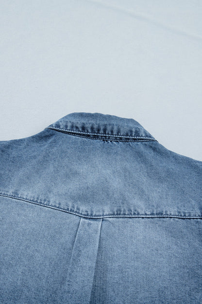 Denim Frilled Short Sleeve Snap Button Shirt