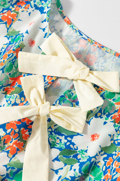 Floral Bow Tie Sleeveless Peplum Blouse