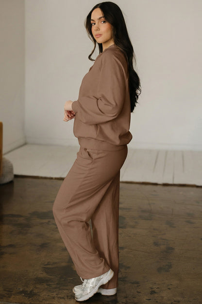 Solid V-Neck Pullover and Drawstring Sweatpants Set