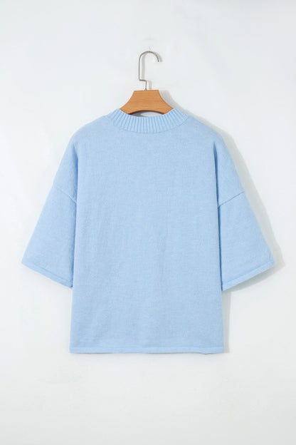 Solid 3/4 Sleeve Boxy Button-Down Cardigan