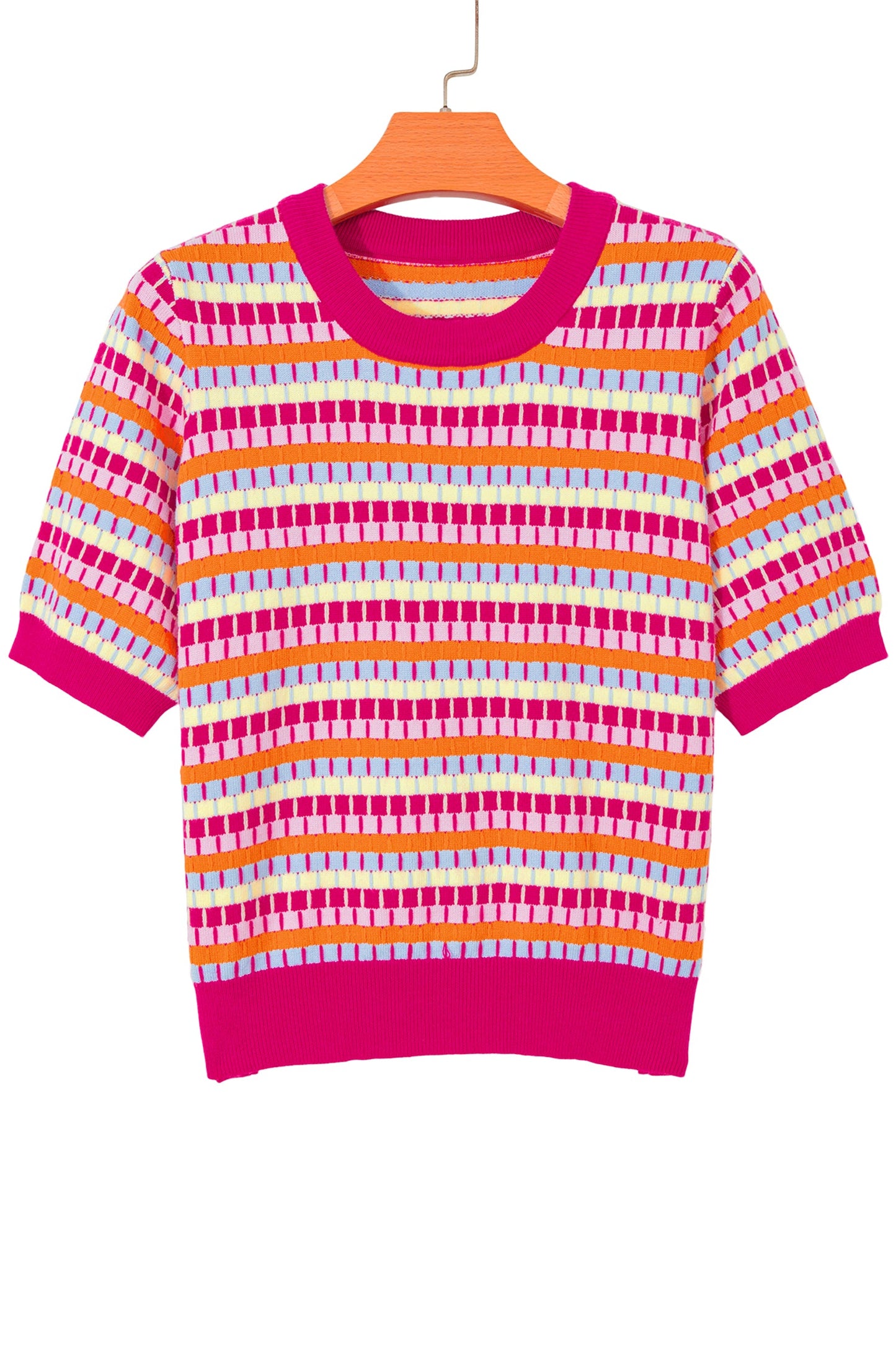 Abstract Stripe Short Sleeve Sweater Knit Top