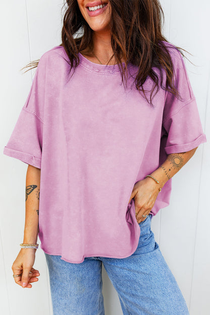 Mineral Wash Drop Shoulder Raw Edge Tee