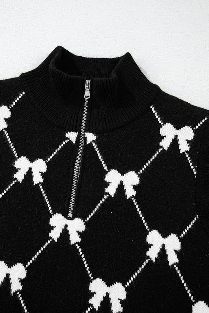 Bow Quarter-Zip Short Sleeve Sweater