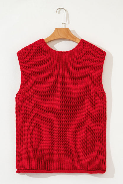 Solid Textured Buttoned Oversized Sweater Vest