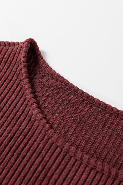 Plus Size Ribbed Button Decor Long Sleeve Top