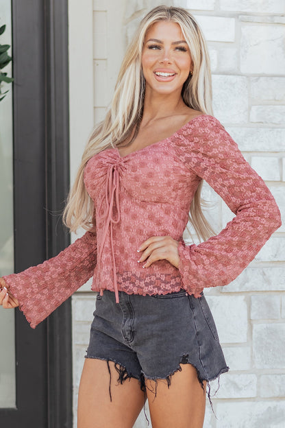 Floral Lace Drawstring Square Neck Blouse