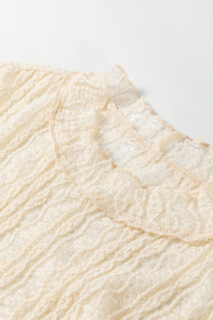 Lace Mock Neck Flounce Long Sleeve Top