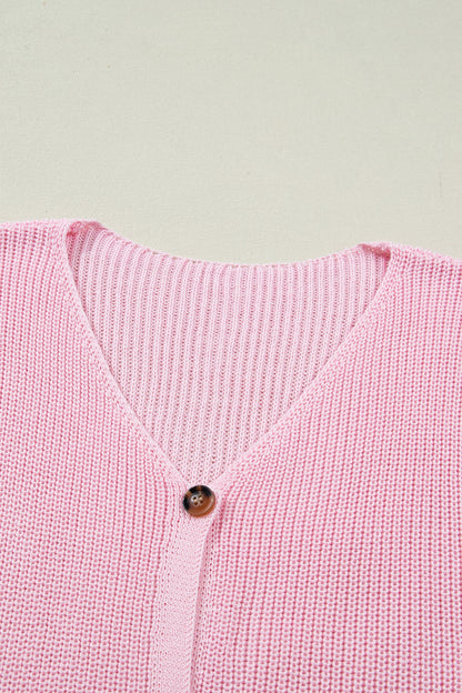 Solid Button Front V-Neck Sweater Knit Vest