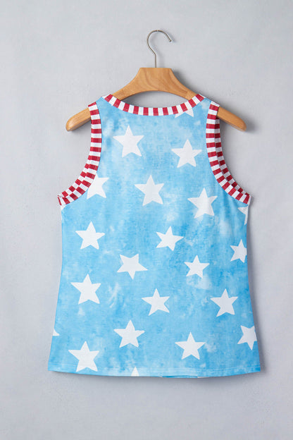 Americana Stars Stripe Trim Round Neck Tank Top