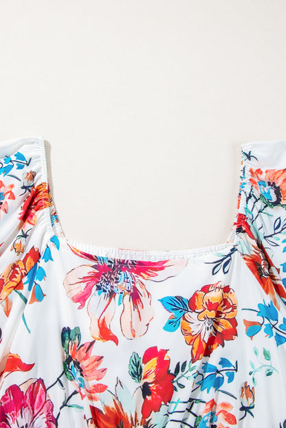 Plus Size Floral Puff Sleeve Midi Dress