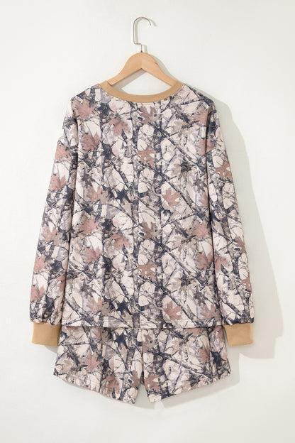 Woodland Camo Long Sleeve Top & Short Set