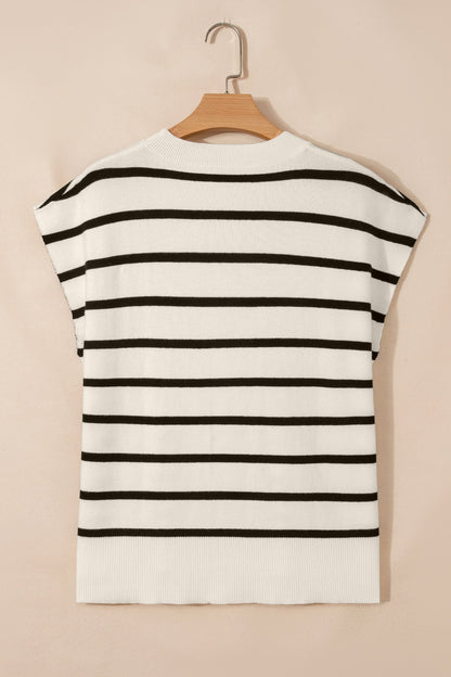 Stripe Side Slit Short Sleeve Sweater Tee