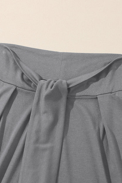 Solid Knotted Drop Waist Split Leg Pants