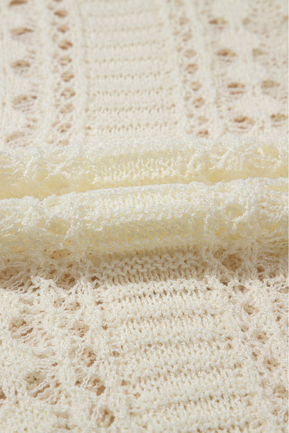 Hollow Out Knit 3/4 Drop Shoulder Sweater