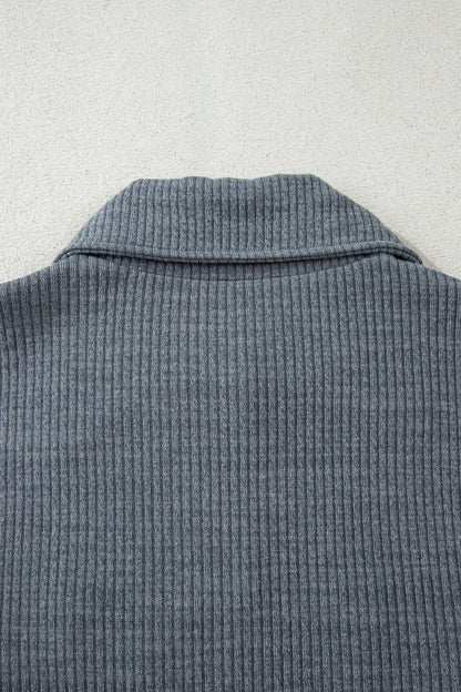 Ribbed Knit Flap Pocket Button-Up Shacket