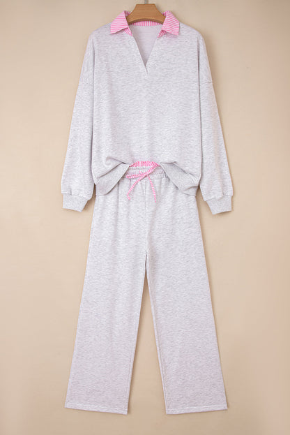 Stripe Contrast Trim Pullover and Drawstring Pants Set