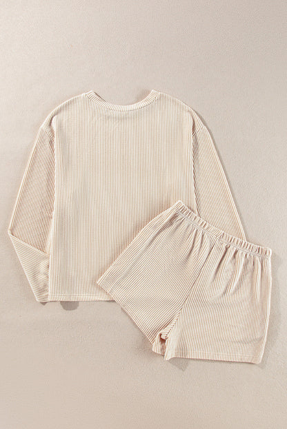Corded Knit Long Sleeve Top and Shorts Set