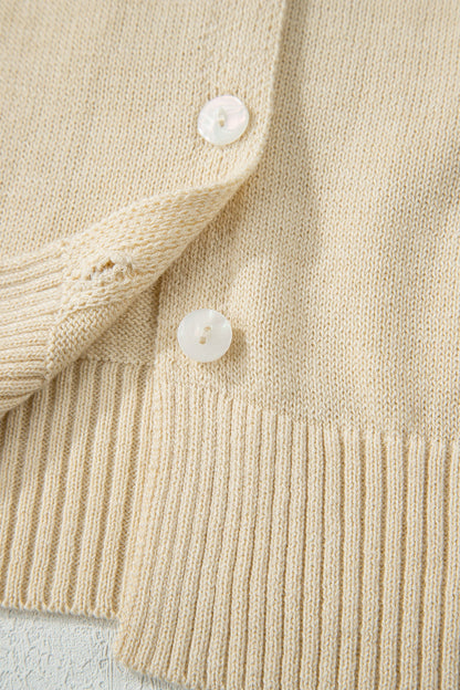 Solid Button-Front Rolled Hem Sweater Top