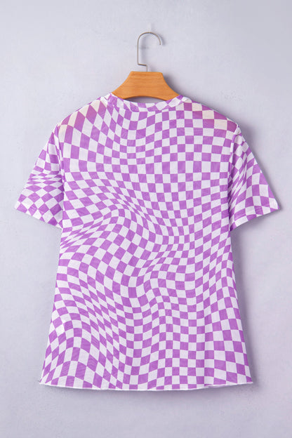 Checker Mesh Mock Neck Short Sleeve T-Shirt