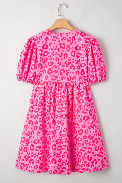 Leopard Puff Sleeve Tie-Front Mini Dress