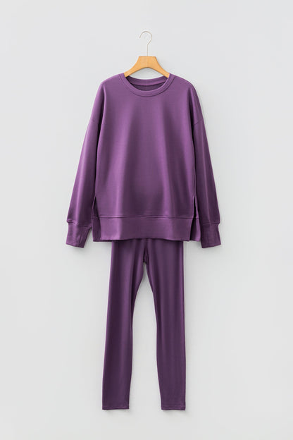 Solid Oversize Sweatshirt and Ribbed Leggings Set