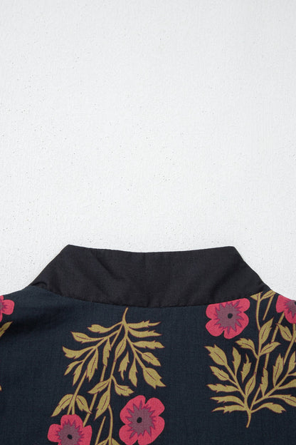 Floral Notch Neck Piping Trim Babydoll Dress