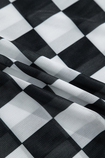 Checker Sheer Mesh Spaghetti Strap Tank Top