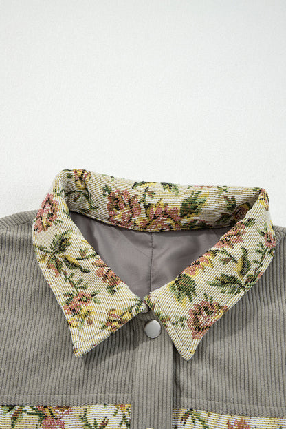 Floral Patchwork Ribbed Corduroy Shirt Jacket