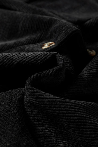 Solid Corduroy Button-Up Pocketed Shacket