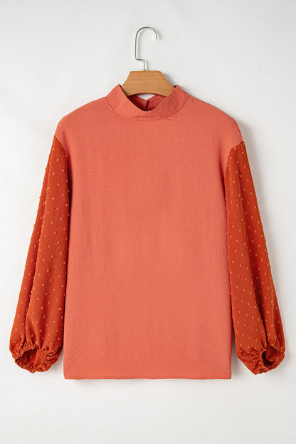 Solid Swiss Dot Balloon Sleeve Blouse