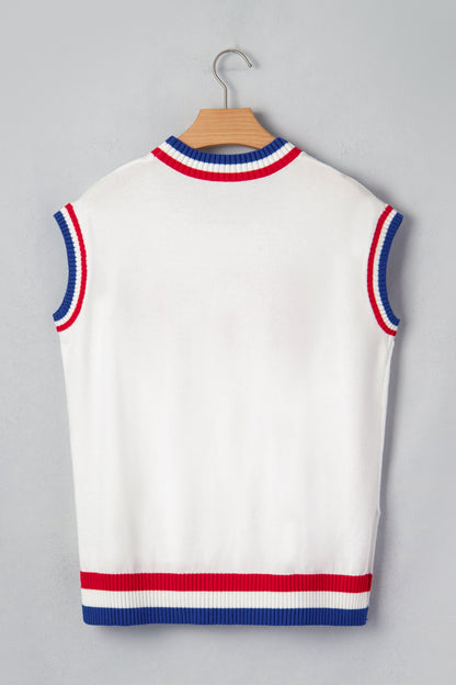 USA Stripe Contrast Trim Short Sleeve Sweater