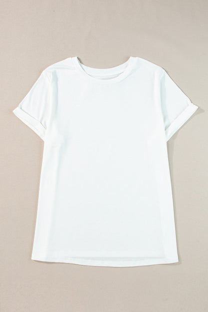 Plus Size Solid Rolled Short Sleeve T-Shirt