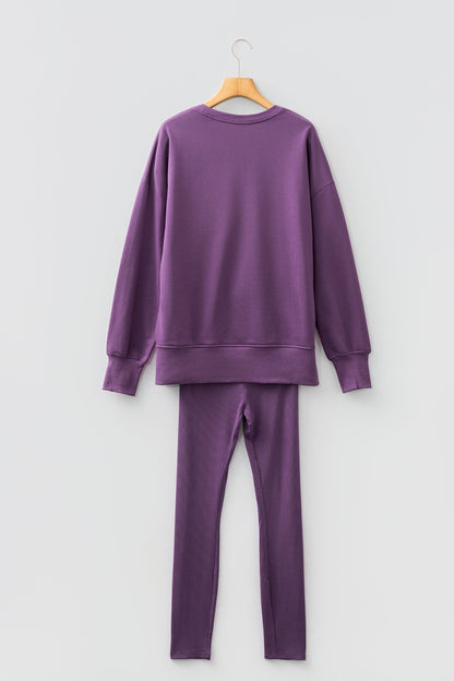 Solid Oversize Sweatshirt and Ribbed Leggings Set