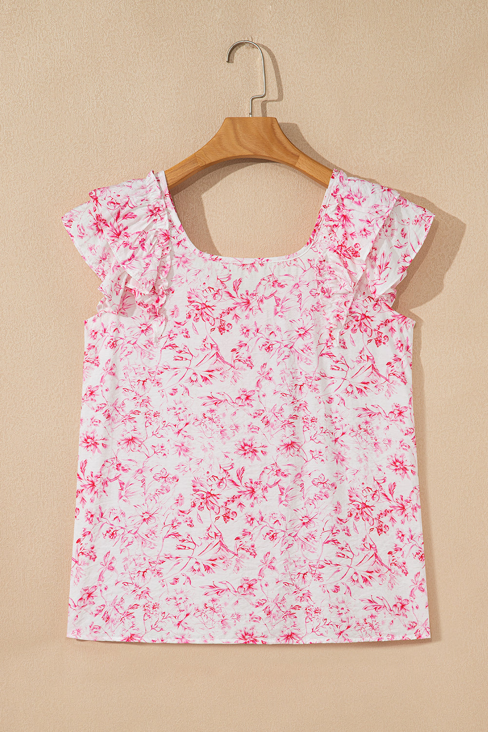 Floral Bow-Back Square Neck Ruffle Sleeve Blouse