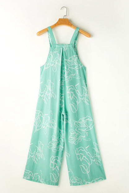Abstract Bib Wide Leg Overall Jumpsuit