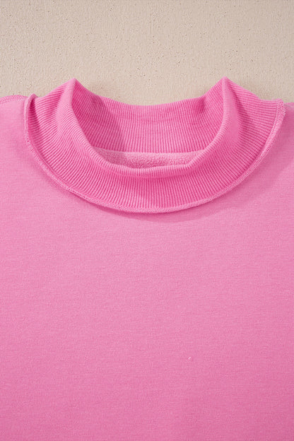 Solid Mock Neck Drop Shoulder Oversize Sweatshirt