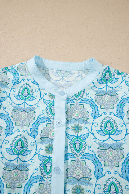 Paisley Long Puff Sleeve Buttoned Shirt
