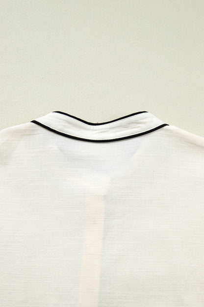 Contrast Trim Buttoned Long Puff Sleeve Shirt