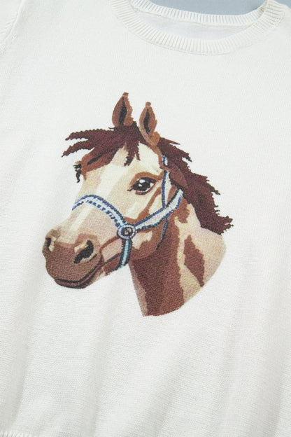 Western Horse Head Short Sleeve Sweater