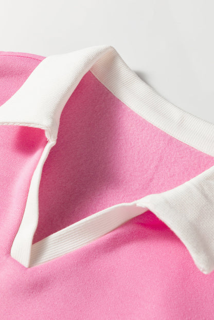 Floral Colorblock Patchwork Puff Sleeve Collared Top